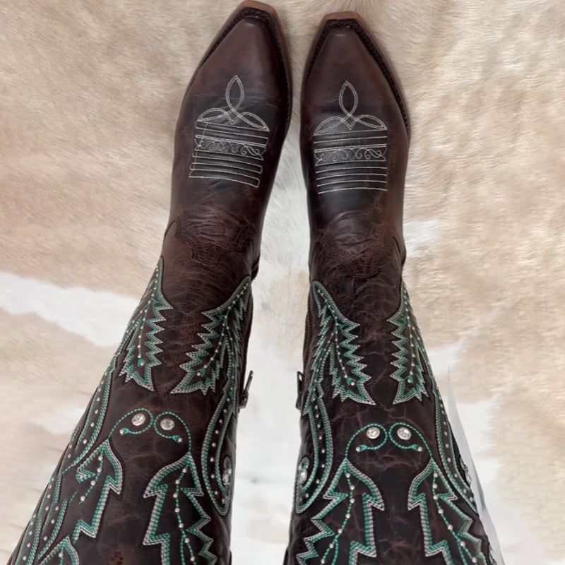 Embroidered Point-Toe Tall Knights Boots - WOOLX