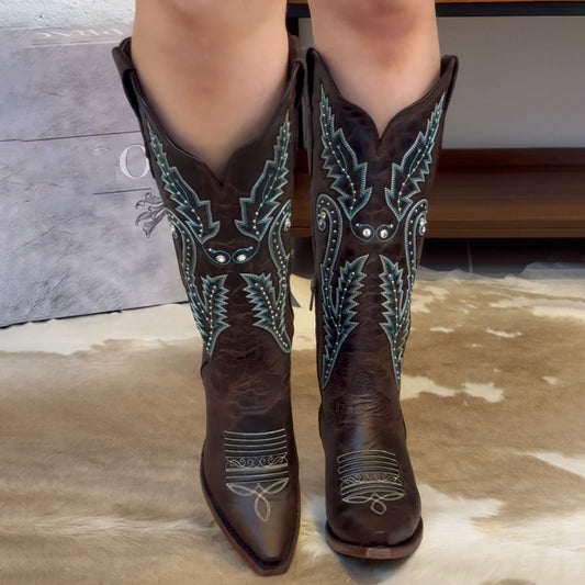 Embroidered Point-Toe Tall Knights Boots - WOOLX