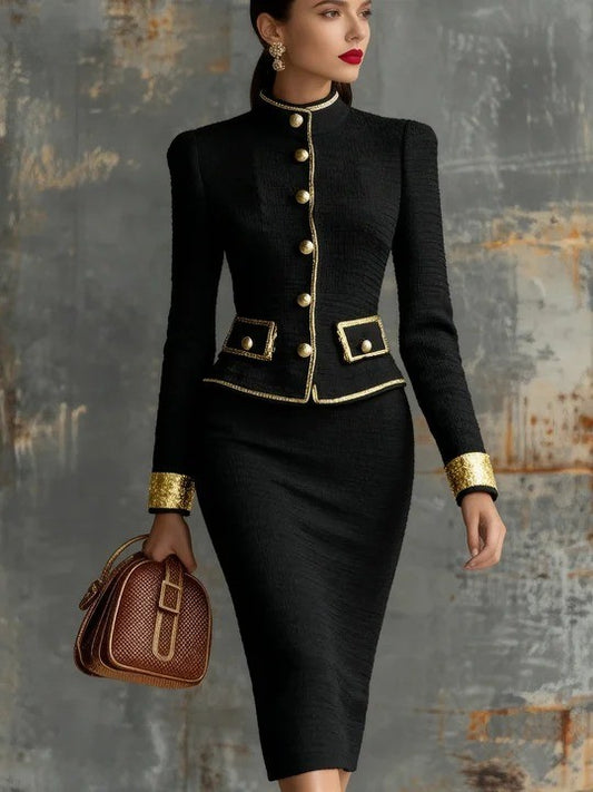 Retro Elegant Knitted Cardigan And Hip Skirt Two-piece Set