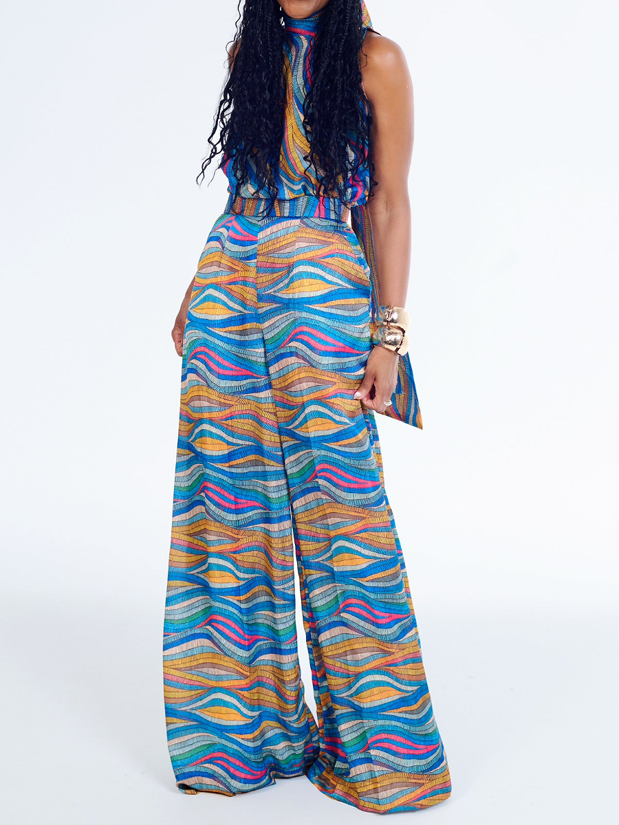 Colorful Wave print Halter Neck set - WOOLX
