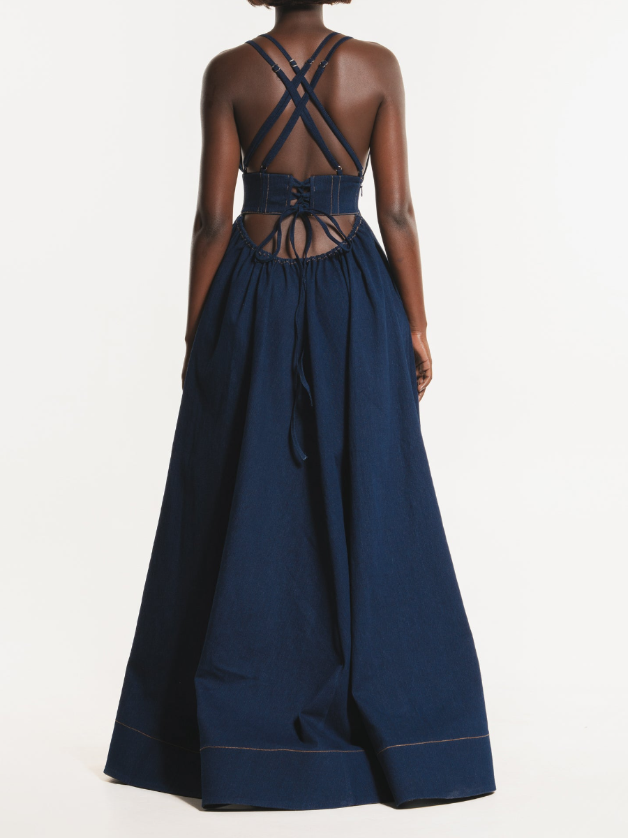 Sling Denim Split Dress - WOOLX