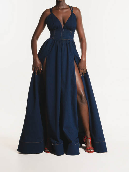 Sling Denim Split Dress - WOOLX