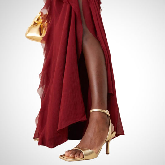 Glamorous Gold Ankle Strap High Heel Sandals - WOOLX