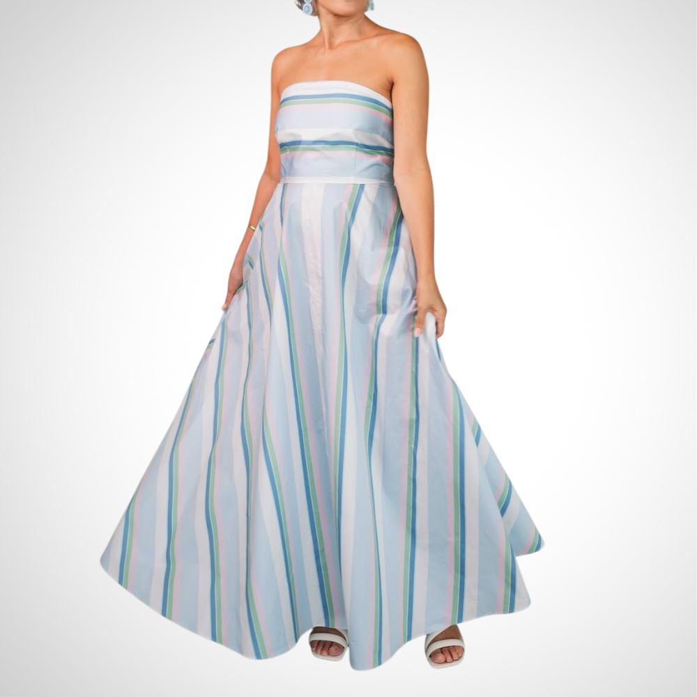 Elegant Pastel Striped Strapless Maxi Dress - WOOLX