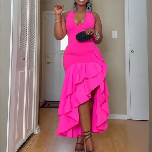 Neck Ruffled Dress - WOOLX