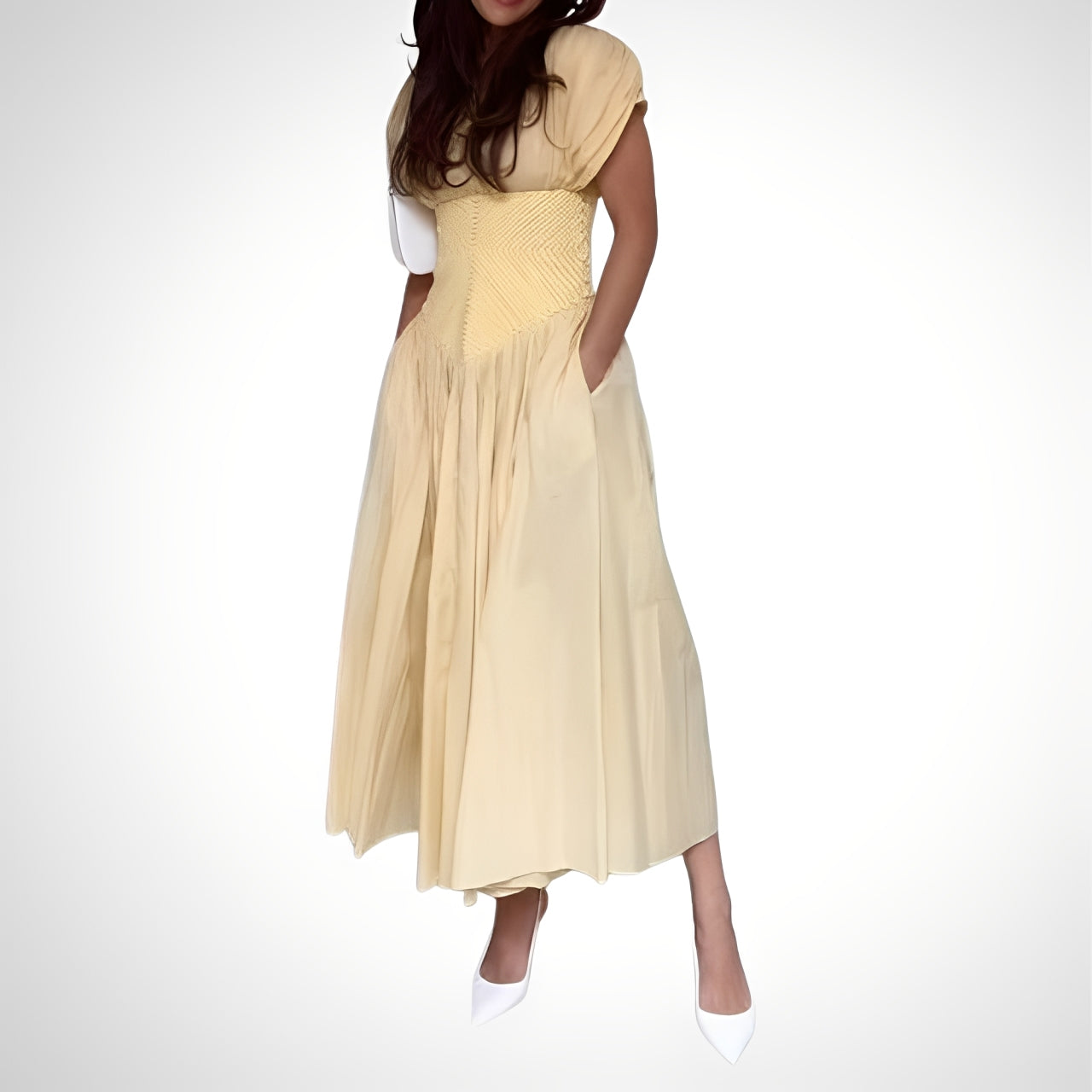 Charming Light Yellow Midi Dress - WOOLX