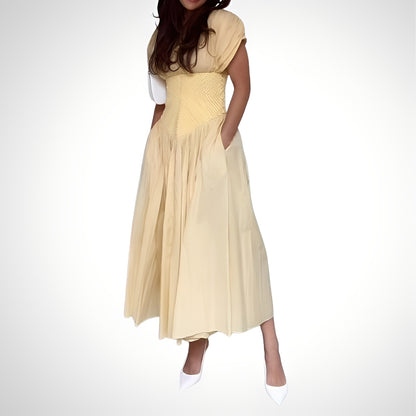 Charming Light Yellow Midi Dress - WOOLX