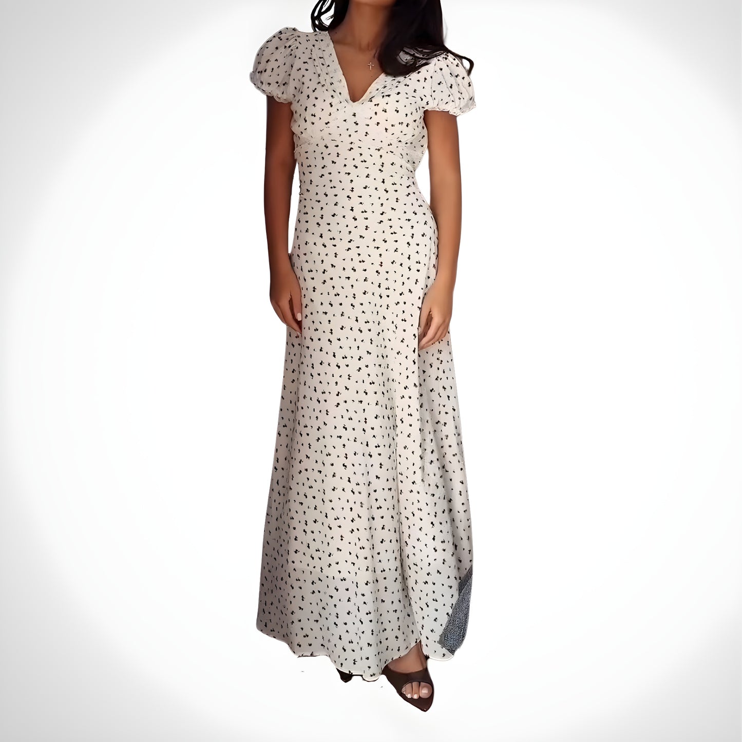 Delicate Floral Print V - Neck Maxi Dress - WOOLX