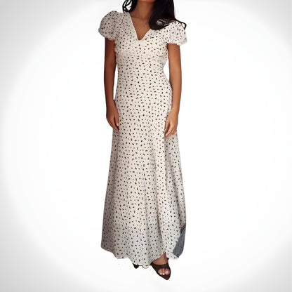 Delicate Floral Print V - Neck Maxi Dress - WOOLX