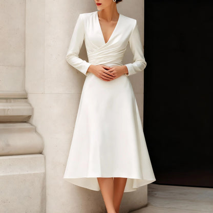 Classic Long Sleeve V-Neck Midi Dress