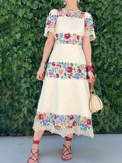 Elegant Flower Lace Patchwork Dress - WOOLX