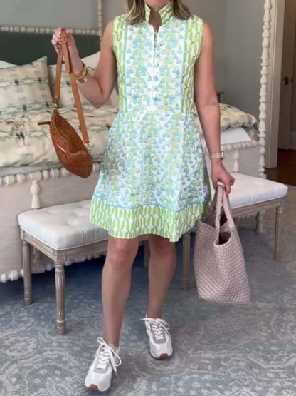 Sleeveless Placement Print Mini Dress - WOOLX