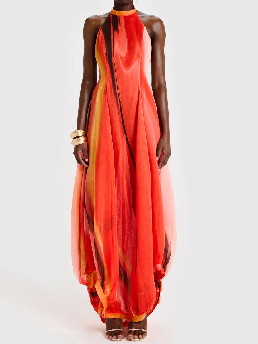 Asymmetric Hem Printed Maxi Dress - WOOLX