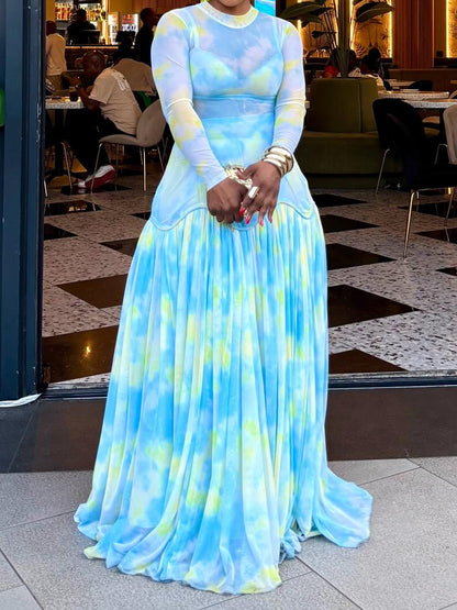 See-through Printed Patchwork Maxi Dress - WOOLX