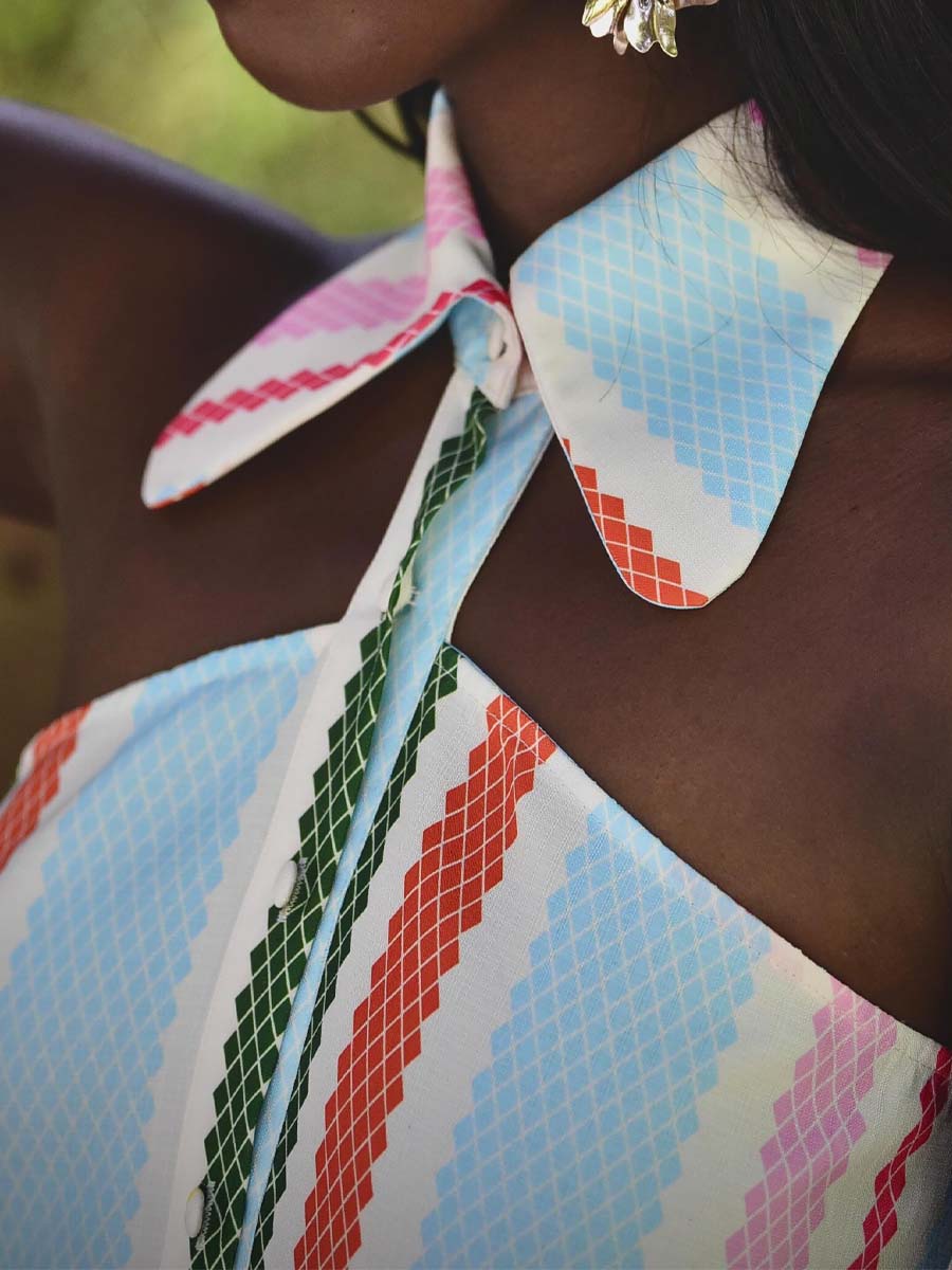 Striped Print Cold Shoulder Dress - WOOLX