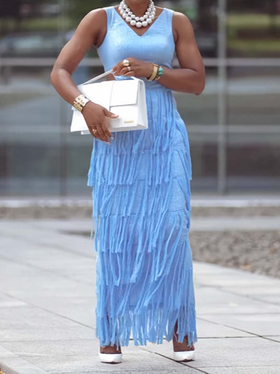 Elegant Cutout Tassels Hem Dress - WOOLX