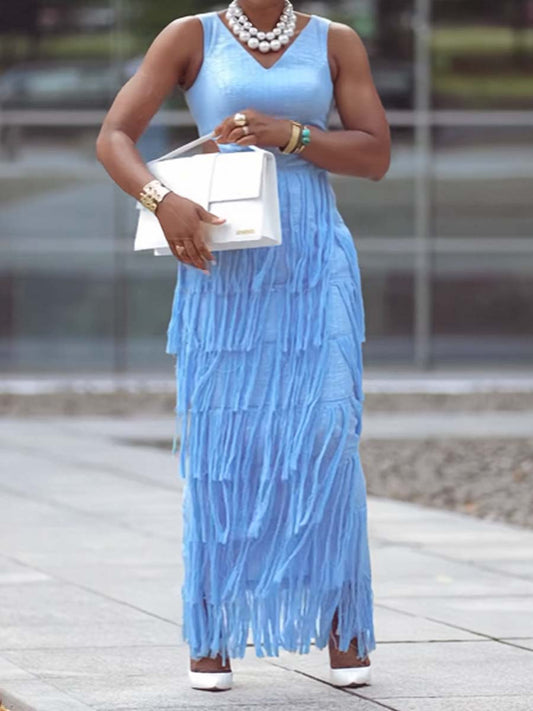 Elegant Cutout Tassels Hem Dress - WOOLX