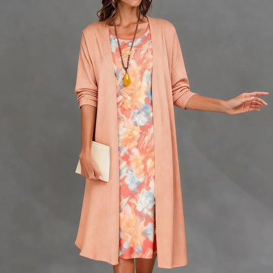 Groovy Round Neck Midi Dress With Jacket