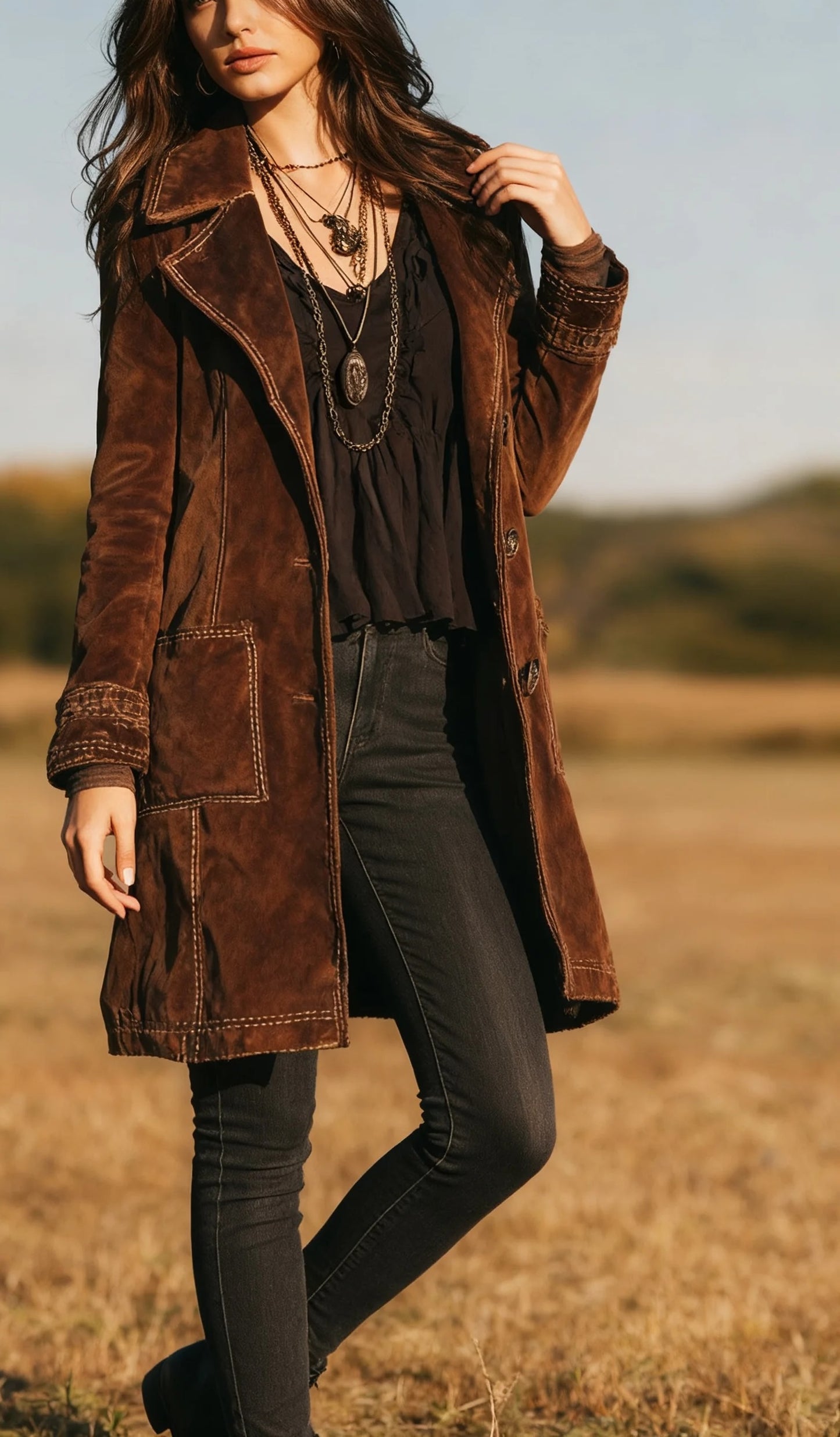 Brown Plain Long Sleeve Outerwear