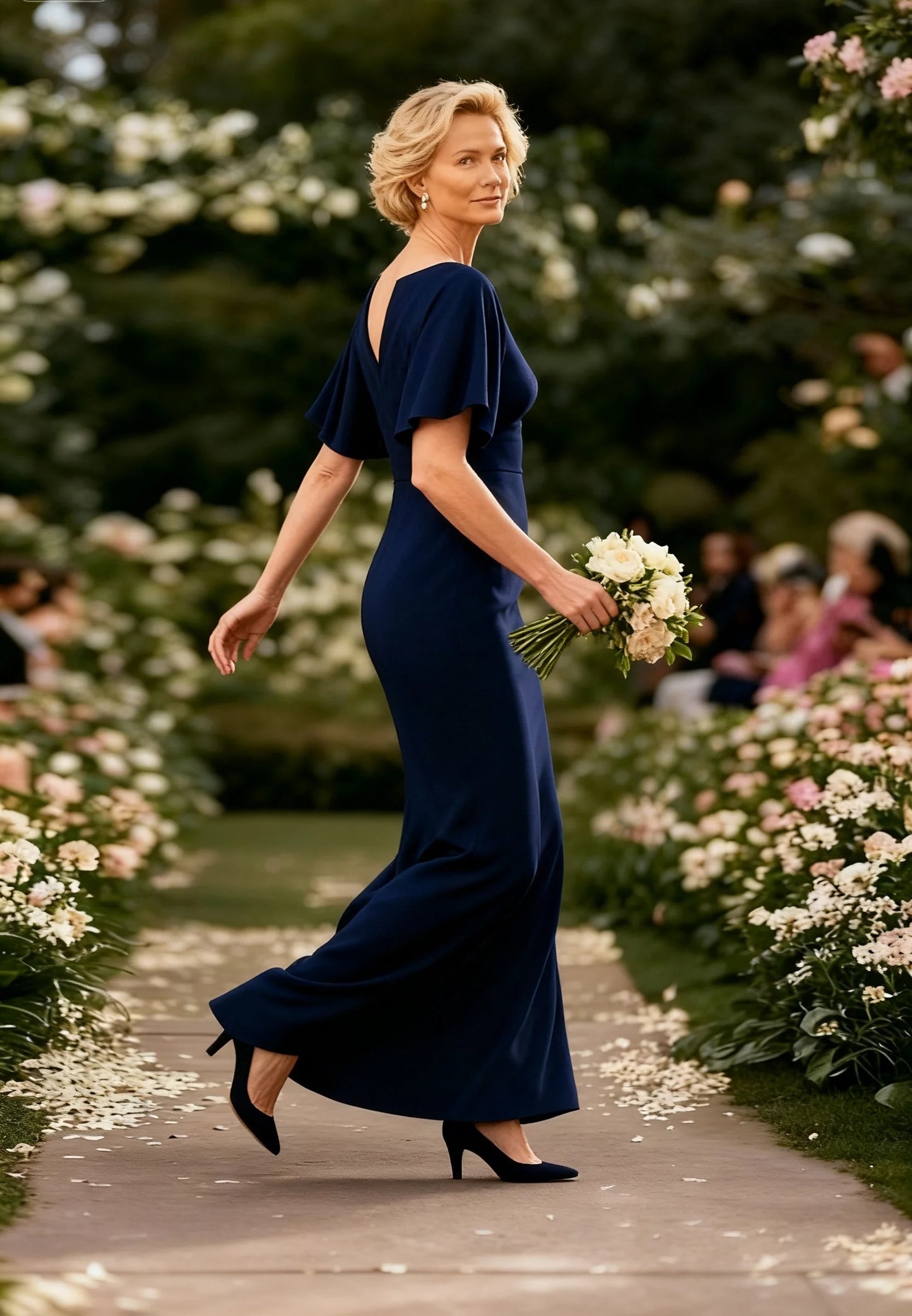 Navy Plain Short Sleeve Maxi Dress