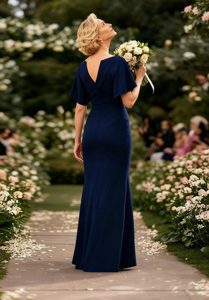 Navy Plain Short Sleeve Maxi Dress