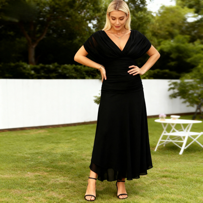 Black Chiffon V Neck Dress