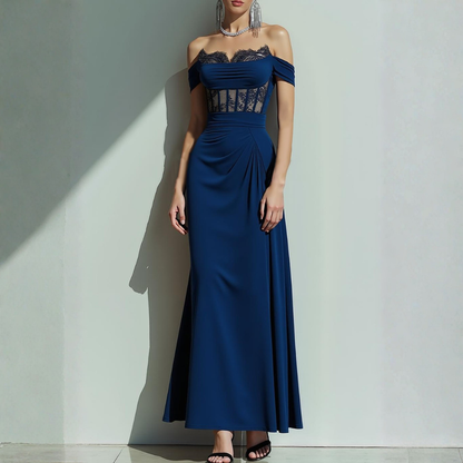 Dress Tight-Fit Navy Shoulder-Fit Dress