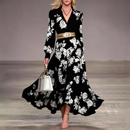 Romantic Floral Print Collar Maxi Dress