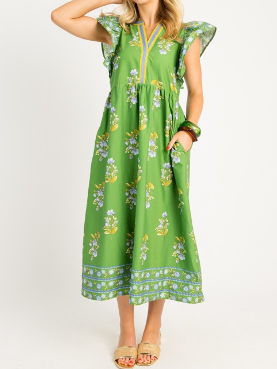 V-Neck Printed Dress - WOOLX