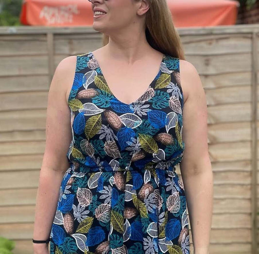 Blue Leaf - Printed Sleeveless Maxi Dress - WOOLX