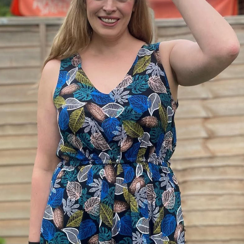 Blue Leaf - Printed Sleeveless Maxi Dress - WOOLX