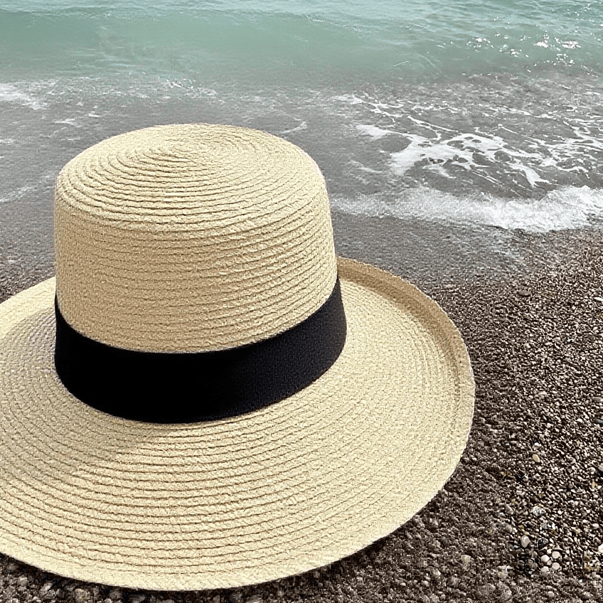 Beach Straw Sun Hat With Black Ribbon - WOOLX