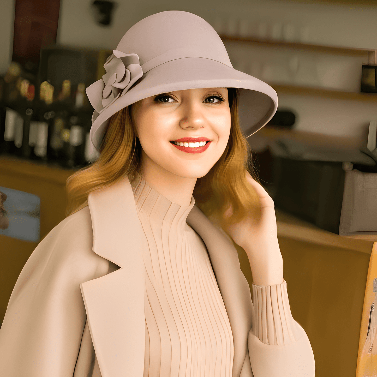 three-dimensional flower wool woolen hat - WOOLX