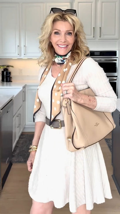 Beige Knit V - Neck Dress - WOOLX