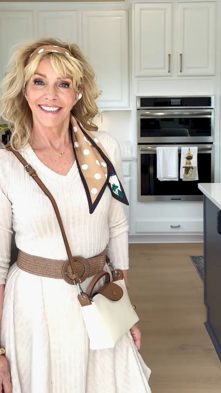 Beige Knit V - Neck Dress - WOOLX