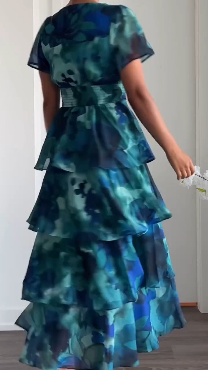 Teal Floral Tiered Maxi Dress - WOOLX