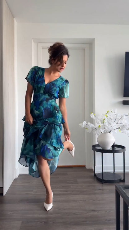 Teal Floral Tiered Maxi Dress - WOOLX