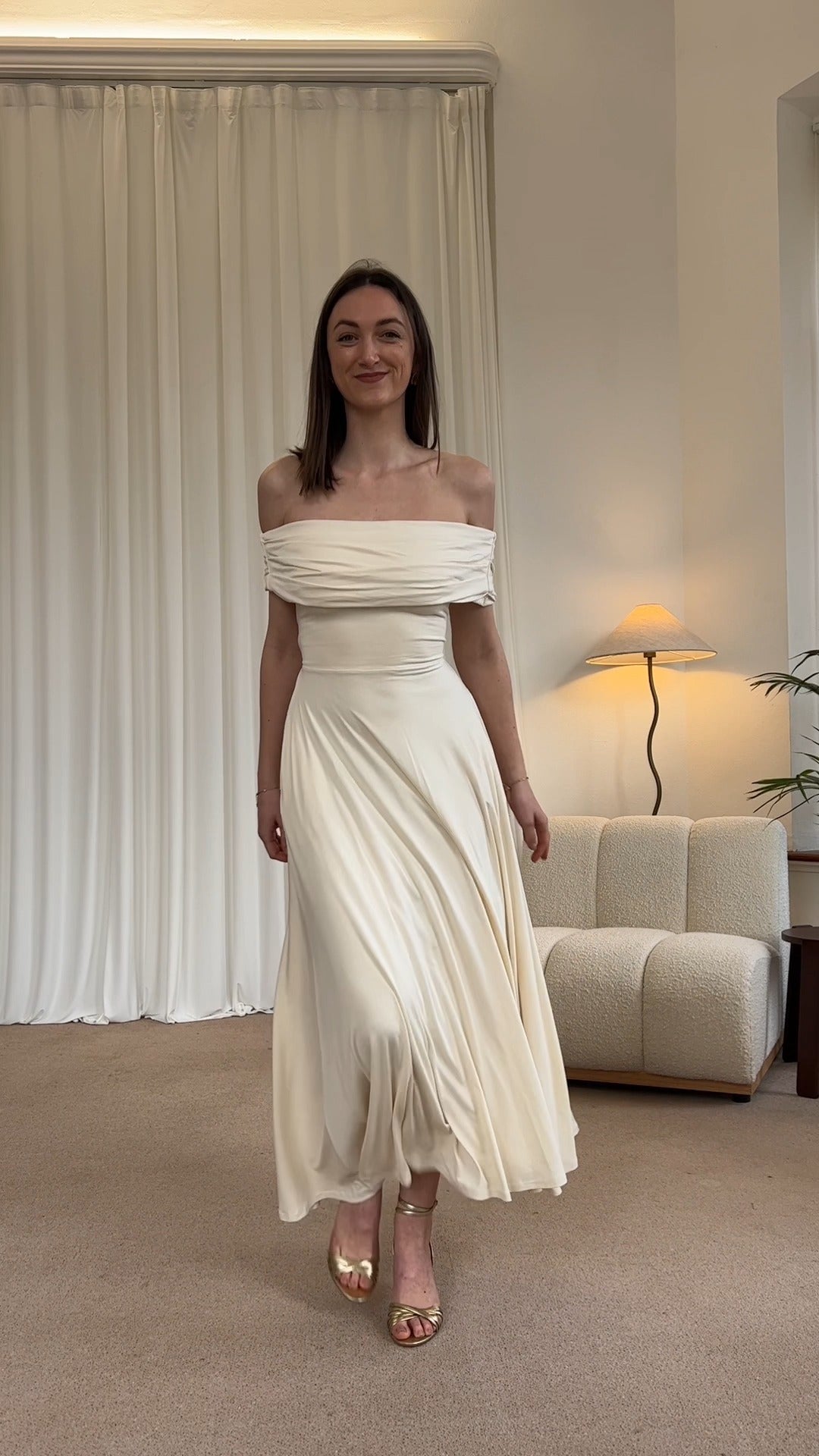 Off - Shoulder Cream Maxi Dress - WOOLX