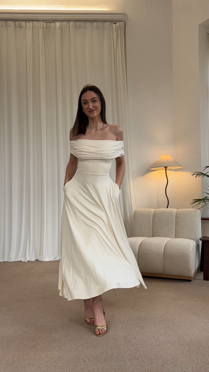 Off - Shoulder Cream Maxi Dress - WOOLX