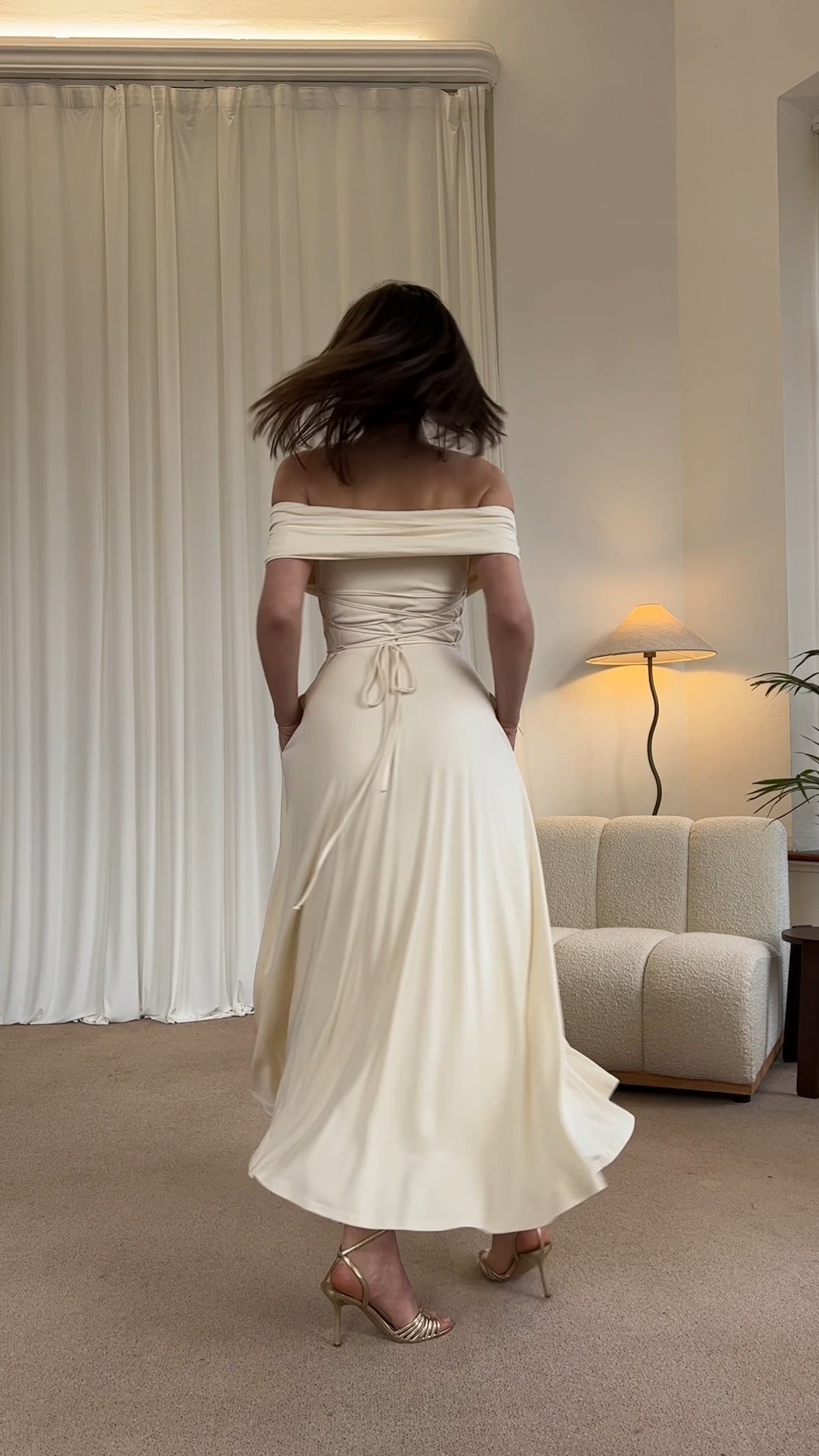 Off - Shoulder Cream Maxi Dress - WOOLX