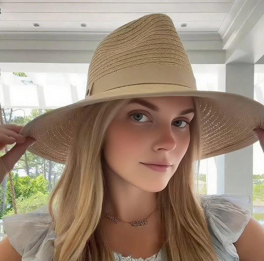 Wide Brim Fedora Straw Sun Hat – Lightweight Summer Beach Hat - WOOLX
