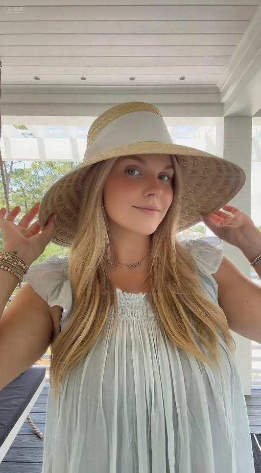 Wide Brim Straw Sun Hat With White Band – Elegant Summer Beach Hat - WOOLX