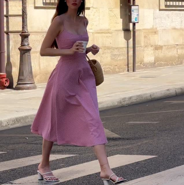 Charming Pink Gingham Midi Sundress - WOOLX