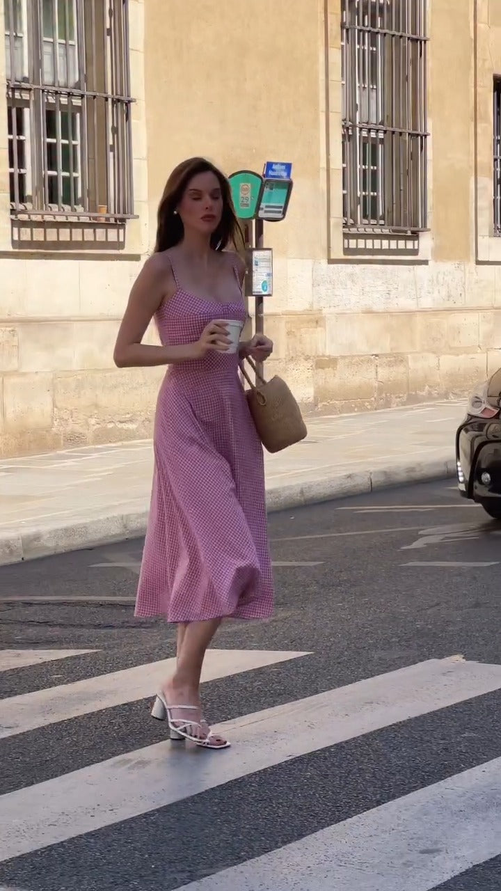 Charming Pink Gingham Midi Sundress - WOOLX