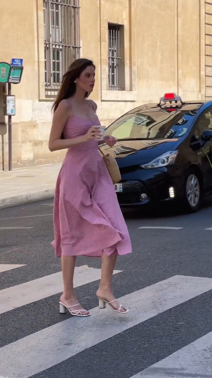 Charming Pink Gingham Midi Sundress - WOOLX