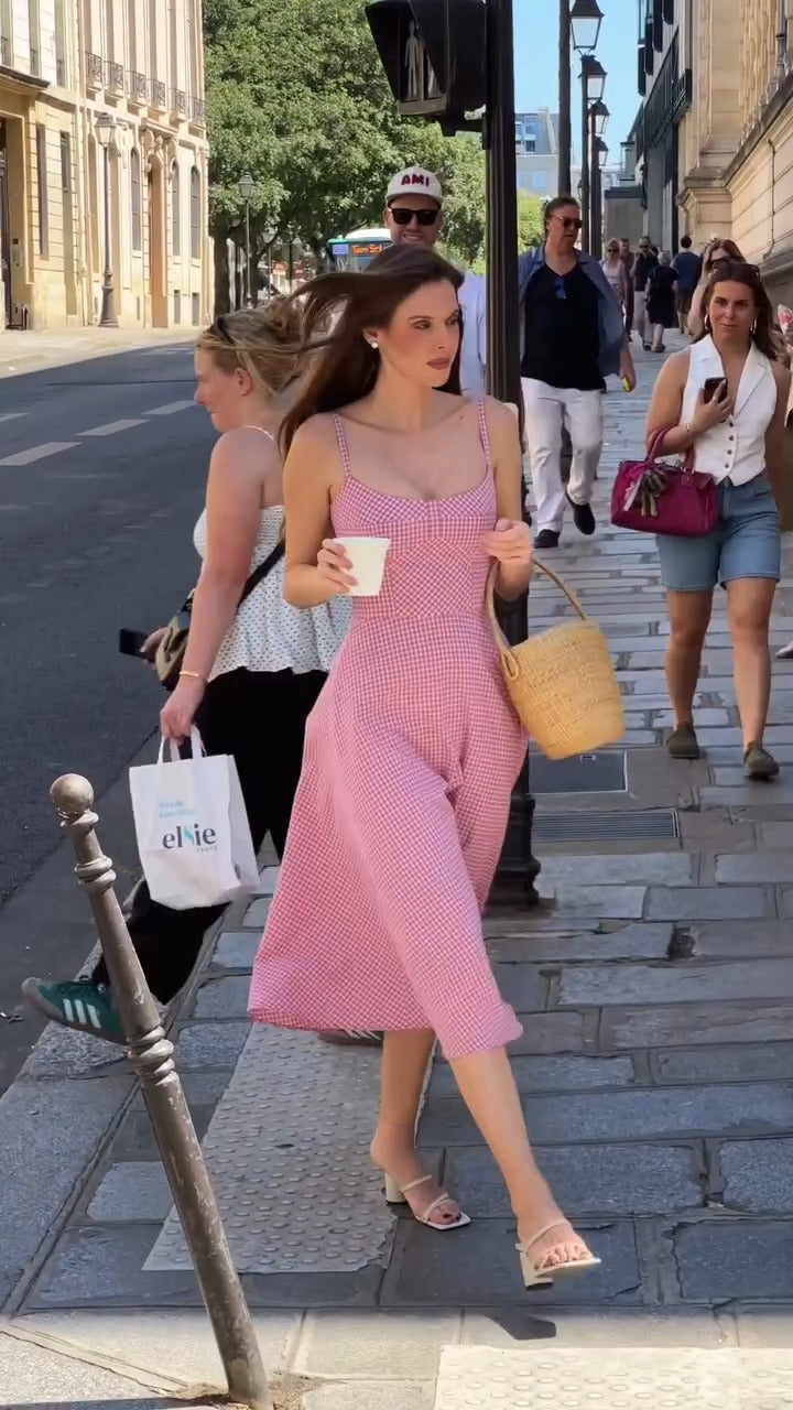 Charming Pink Gingham Midi Sundress - WOOLX