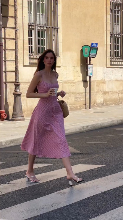Charming Pink Gingham Midi Sundress - WOOLX