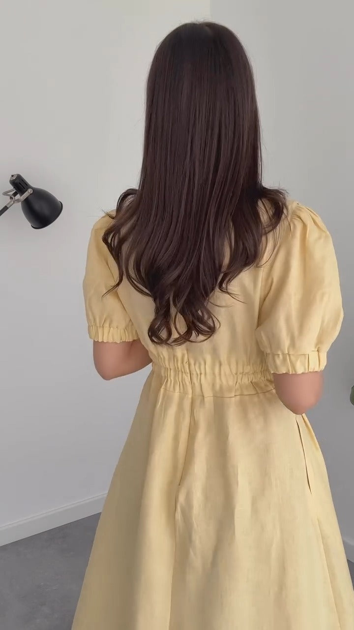 Charming Buttercup Puff - Sleeve Midi Dress - WOOLX