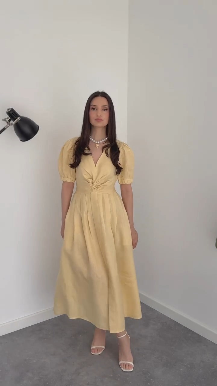 Charming Buttercup Puff - Sleeve Midi Dress - WOOLX