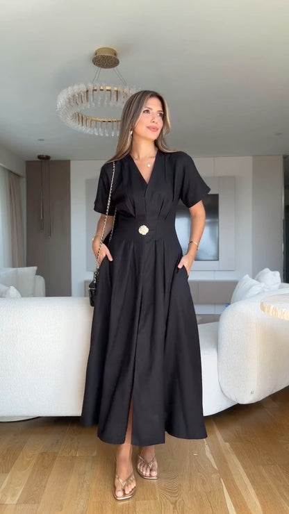 Elegant Button - Accentuated Maxi Dress - WOOLX